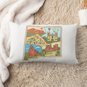 New Mexico State Map Vintage Albuquerque Las Vegas Lumbar Pillow
