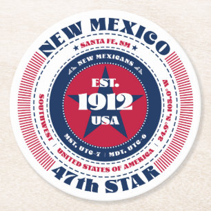 New Mexico State Red White Blue Round Paper Coaster