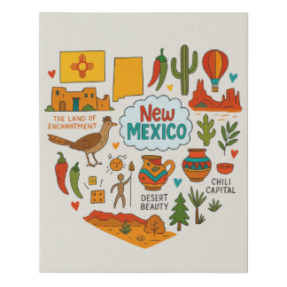 New Mexico Travel Icons Faux Canvas Print