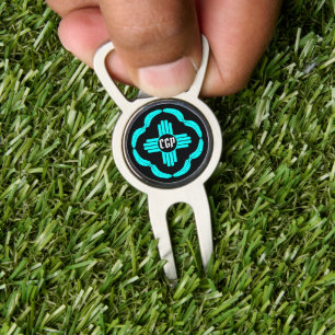 New Mexico Turquoise & Black Zia feather Divot Tool