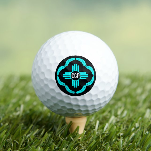 New Mexico Turquoise & Black Zia feather Golf Balls (Insitu Tee)