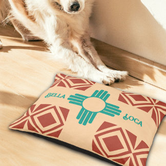 New Mexico Turquoise Zia Brown Triangles Pet Bed