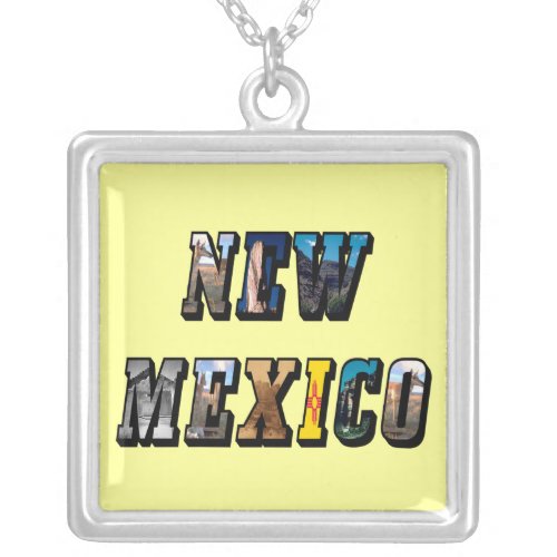 New Mexico USA Text Silver Plated Necklace