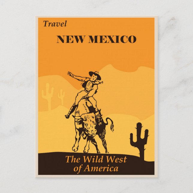 New Mexico Vintage Cowboy Travel Postcard (Front)