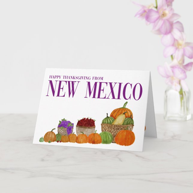 New Mexico Watercolor Pumpkins Thanksgiving Card (Orchid)