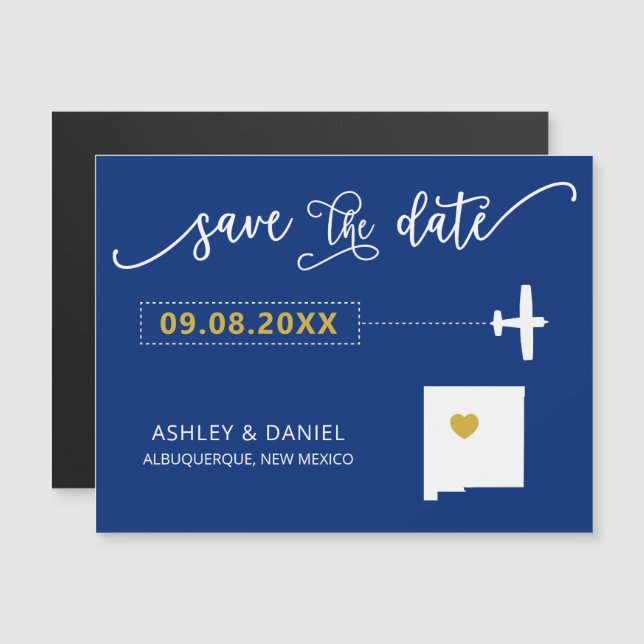 New Mexico Wedding Save the Date Card, Map Magnetic Invitation (Front/Back)