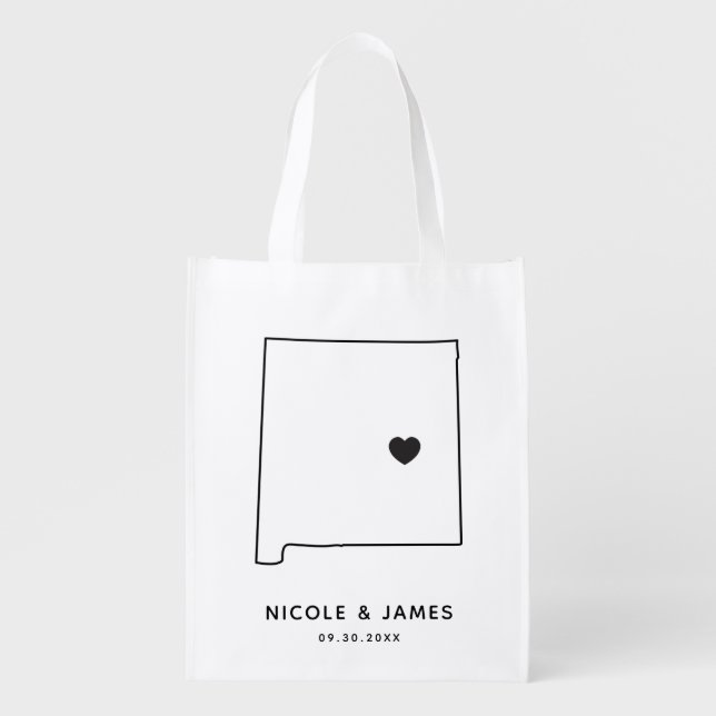 New Mexico Wedding Welcome Bag Map Tote with Heart (Front)