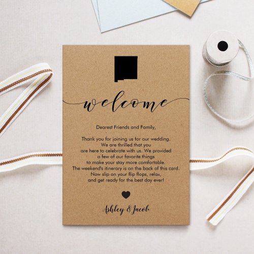 New Mexico Wedding Welcome Letter  Itinerary Card
