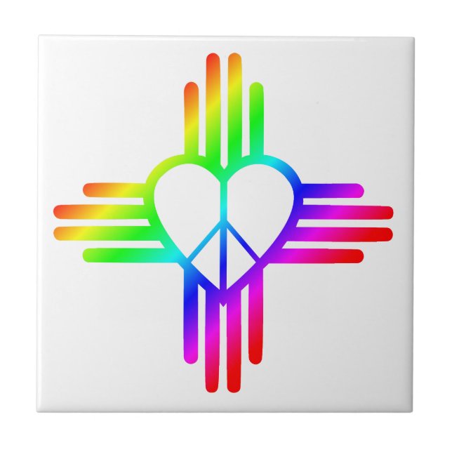 New Mexico Zia Rainbow Heart with Peace Sign Tile (Front)