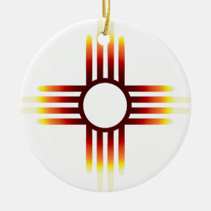 New Mexico Zia Sun Fire Ceramic Ornament