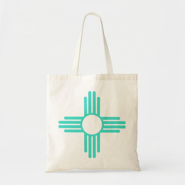 New Mexico Zia Sun in Turquoise Blue Tote Bag (Front)
