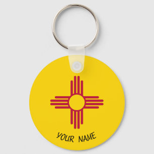 New Mexico Zia Sun Keychain ID Tag YOUR NAME