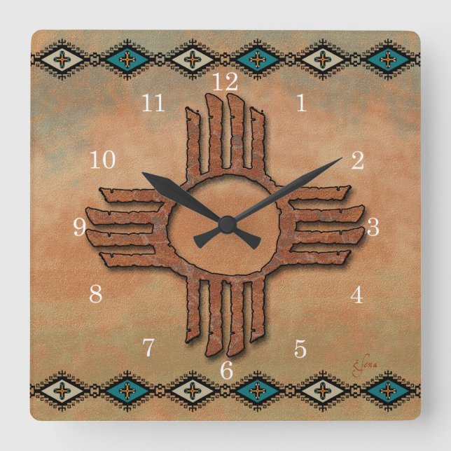 New Mexico Zia (sun) Square Wall Clock (Front)