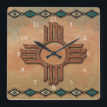 New Mexico Zia (sun) Square Wall Clock<br><div class="desc">An attractive southwestern design which will be noticed by visitors to your home!</div>