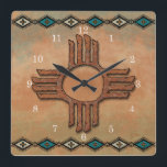New Mexico Zia (sun) Square Wall Clock<br><div class="desc">An attractive southwestern design which will be noticed by visitors to your home!</div>