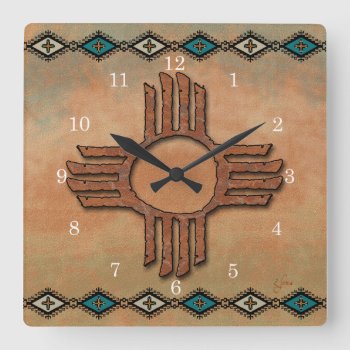New Mexico Zia (sun) Square Wall Clock by Zeke145 at Zazzle