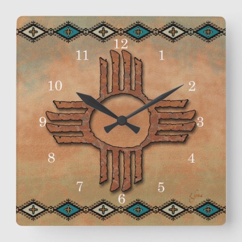 New Mexico Zia sun Square Wall Clock