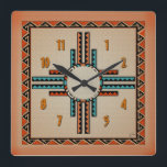 New Mexico Zia (sun) Square Wall Clock<br><div class="desc">A stylized New Mexico Zia (Sun) and native design border creates a very attractive southwestern clock.</div>