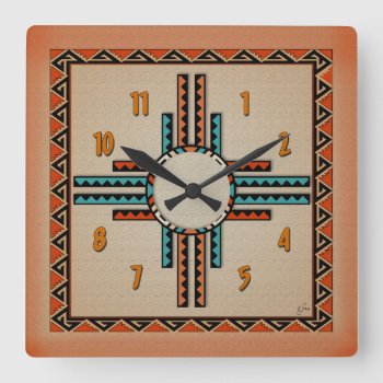 New Mexico Zia (sun) Square Wall Clock by Zeke145 at Zazzle