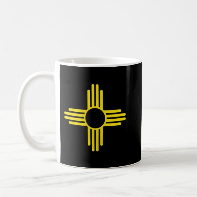 New Mexico Zia Sun Symbol Pocket Design Yellow Zia Coffee Mug (Left)