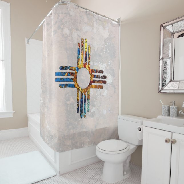 New Mexico Zia Sun Symbol Shower Curtain (In Situ)