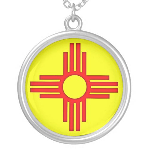 New Mexico Zia Sun Symbol Silver Plated Necklace