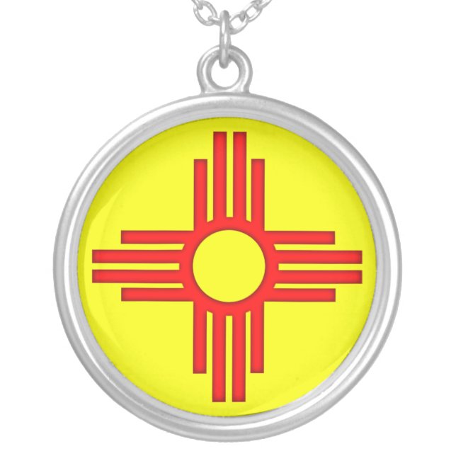 New Mexico Zia Sun Symbol Silver Plated Necklace (Front)