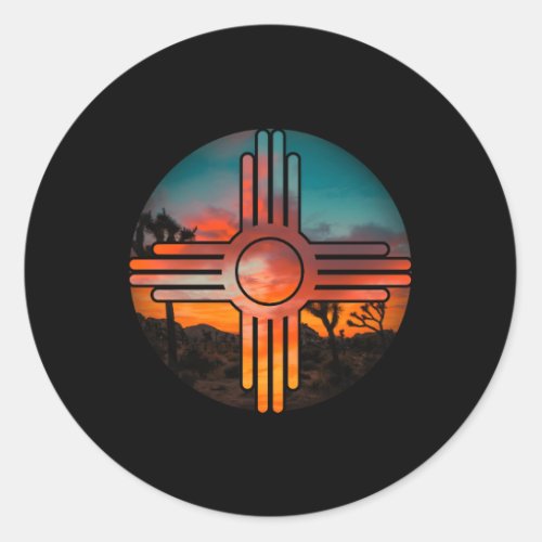 New Mexico Zia Symbol And Landscape Classic Round Sticker