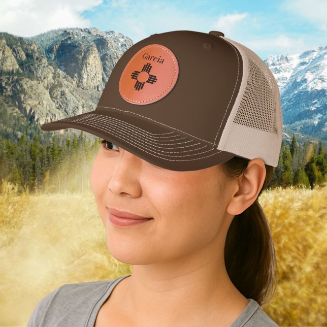 New Mexico Zia trucker Leather Patch Hat (Creator Uploaded)