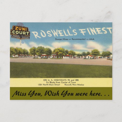 New Mexico Zuni Court Roswell Postcard