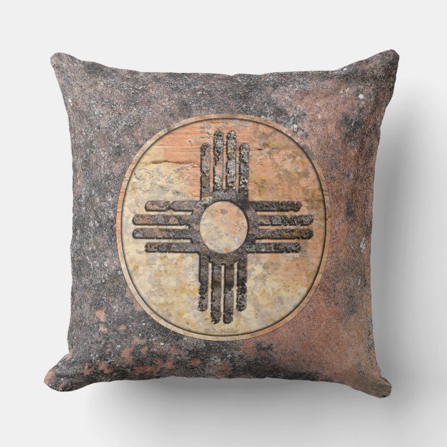 New Mexico's Zia Sun Symbol - Talking Canyons Throw Pillow (Front)