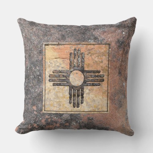 New Mexicos Zia Sun Symbol _ Talking Canyons Throw Pillow