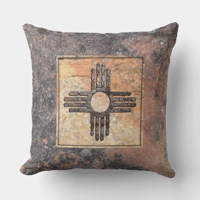 New Mexico's Zia Sun Symbol - Talking Canyons Throw Pillow (Front)