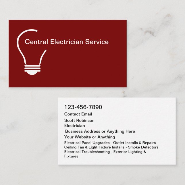 New Modern Electrician Service Business Cards (Front/Back)