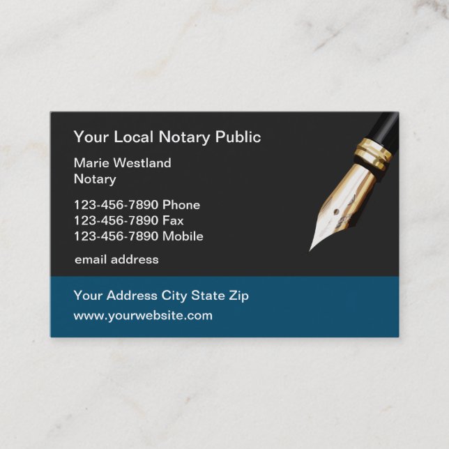 New Modern Notary Public Business Cards (Front)
