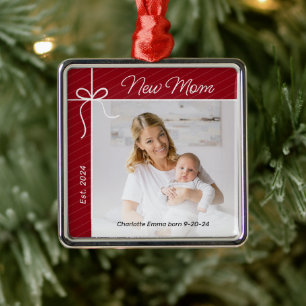New Mom and Baby First Christmas Photo Metal Ornament