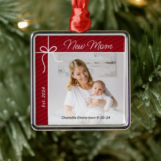 New Mom and Baby First Christmas Photo Metal Ornament (Tree)