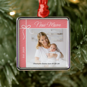 New Mom and Baby First Christmas Photo Metal Ornament