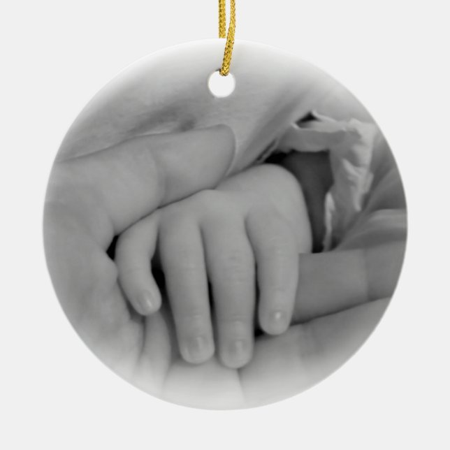 New Mom and Baby Holding Hands Photo Ceramic Ornament (Front)