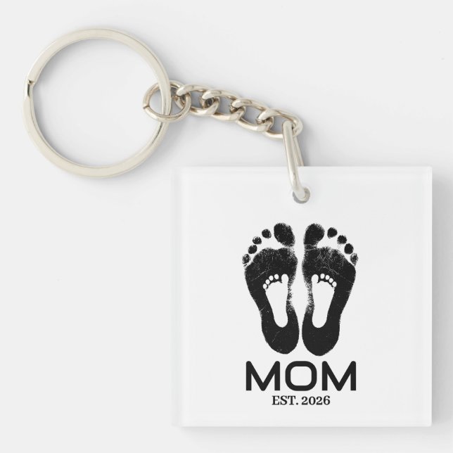 New Mom Baby Footprints Established Date  Keychain (Front)