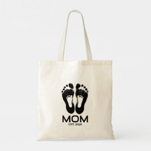 New Mom Baby Footprints Established Date  Tote Bag