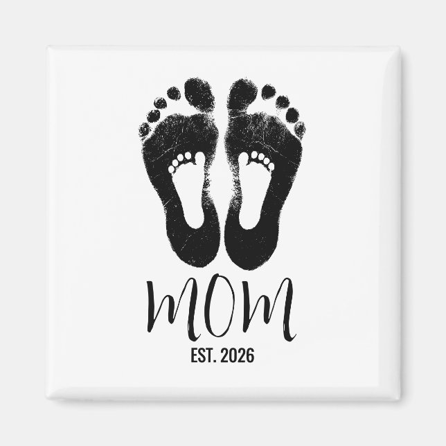 New Mom Baby Footprints Script Est. Date  Magnet (Front)