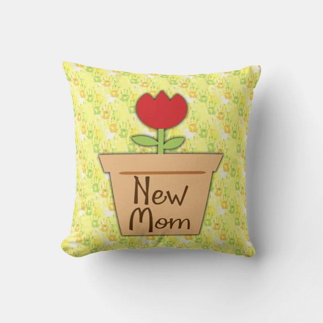 New Mom, Cute Red Tulip Flower Throw Pillow (Front)