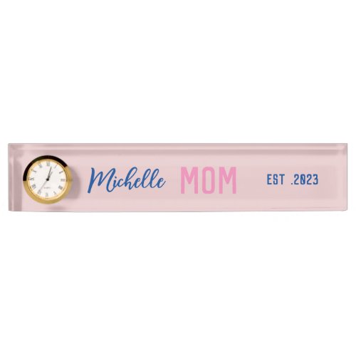 New Mom _ est2023 _ personalized blush  Desk Name Plate