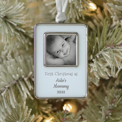 New Mom First Christmas as Mommy Baby Boy Photo Christmas Ornament