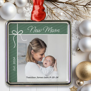 New Mom First Christmas Photo Metal Ornament