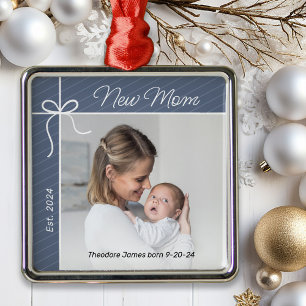 New Mom First Christmas Photo Metal Ornament