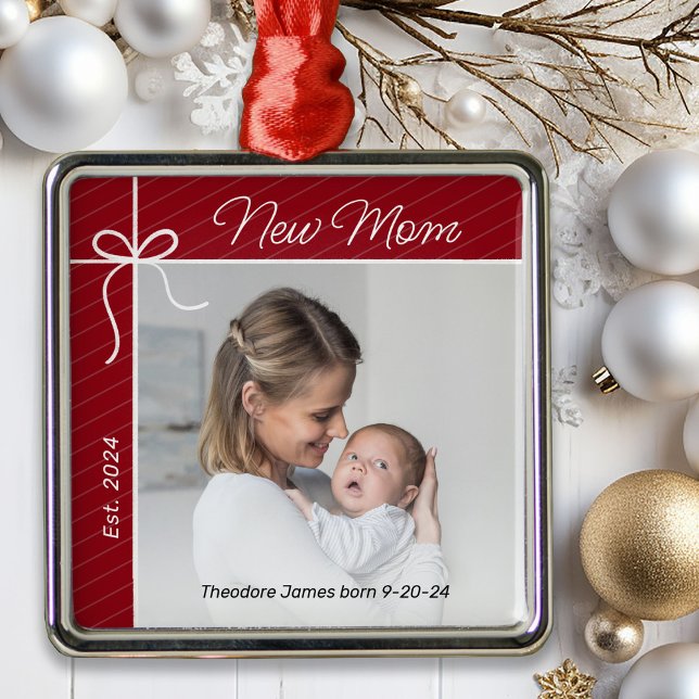 New Mom First Christmas Photo Metal Ornament (Creator Uploaded)