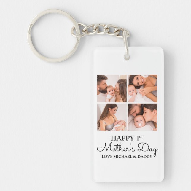 New Mom First Mothers Day Custom Photo Collage Keychain (Front)