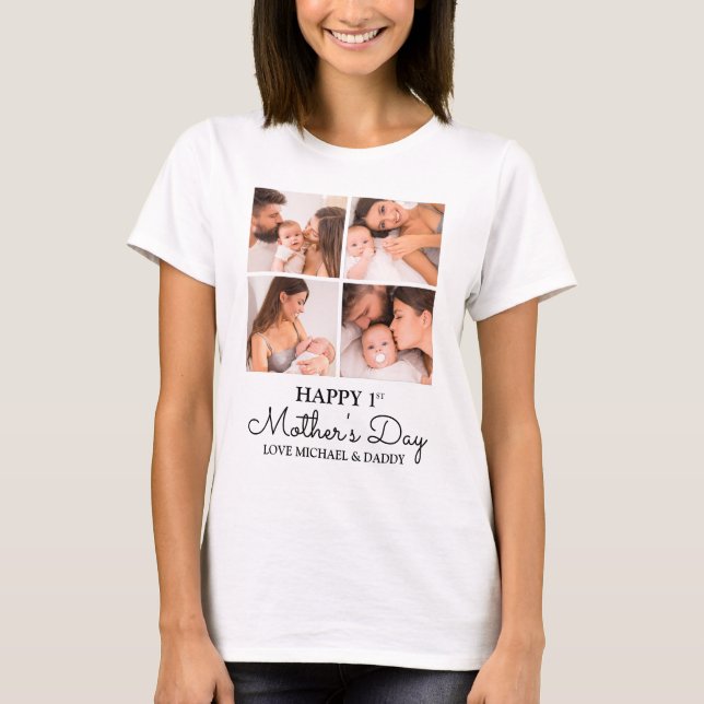 New Mom First Mothers Day Custom Photo Collage T-Shirt (Front)